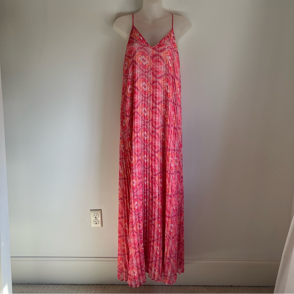 Victoria’s Secret Coral Pink Floral Print Pleated Maxi Slip SunDress Size S/P
